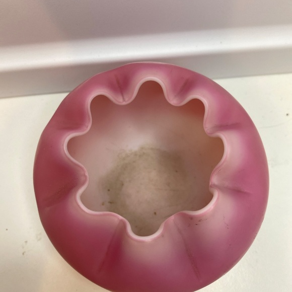 Antique Victorian Satin Glass Rose Bowl Vase Pink Cased White 3.5 inches Tall - Picture 3 of 7